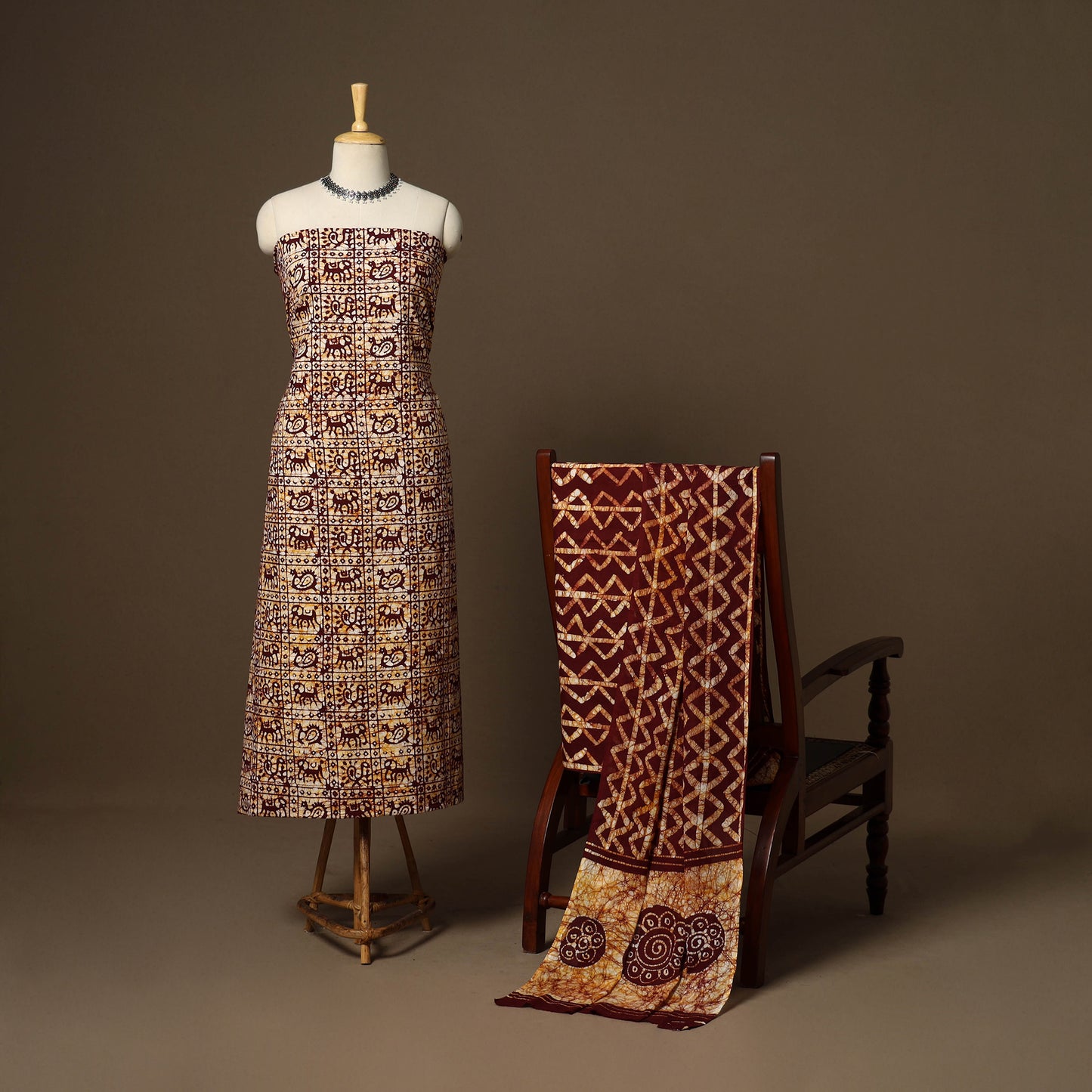 Maroon - 3pc cotton kutch batik dress material 14