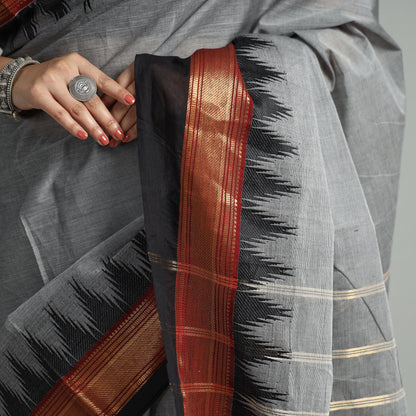 Grey - Traditional Kanchipuram Cotton Saree with Zari Border 47