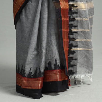 Grey - Traditional Kanchipuram Cotton Saree with Zari Border 47