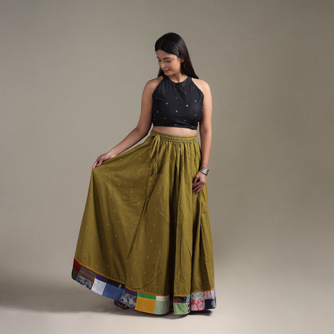 Green- Jacquard 24 Kali Patchwork Cotton Long Skirt 32