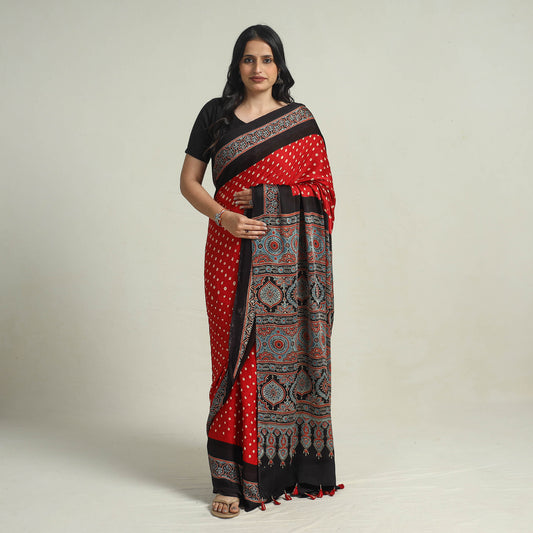 bandhani ajrakh saree