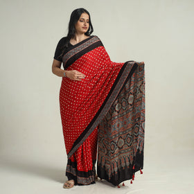 Ajrakh Bandhani Modal Silk Saree Oline in India 