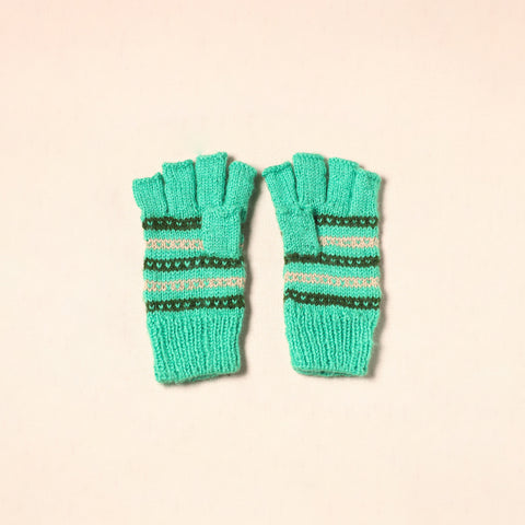 Green Kumaun Hand Knitted Woollen Hand Gloves (Adult)