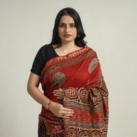 Red - Block Printed Chanderi Silk Ajrakh Saree 05