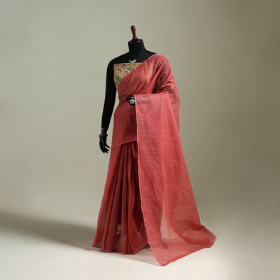 Red - Nazaakat Kota Doria Cotton Plain Saree with Blouse & Jewellery Set 62