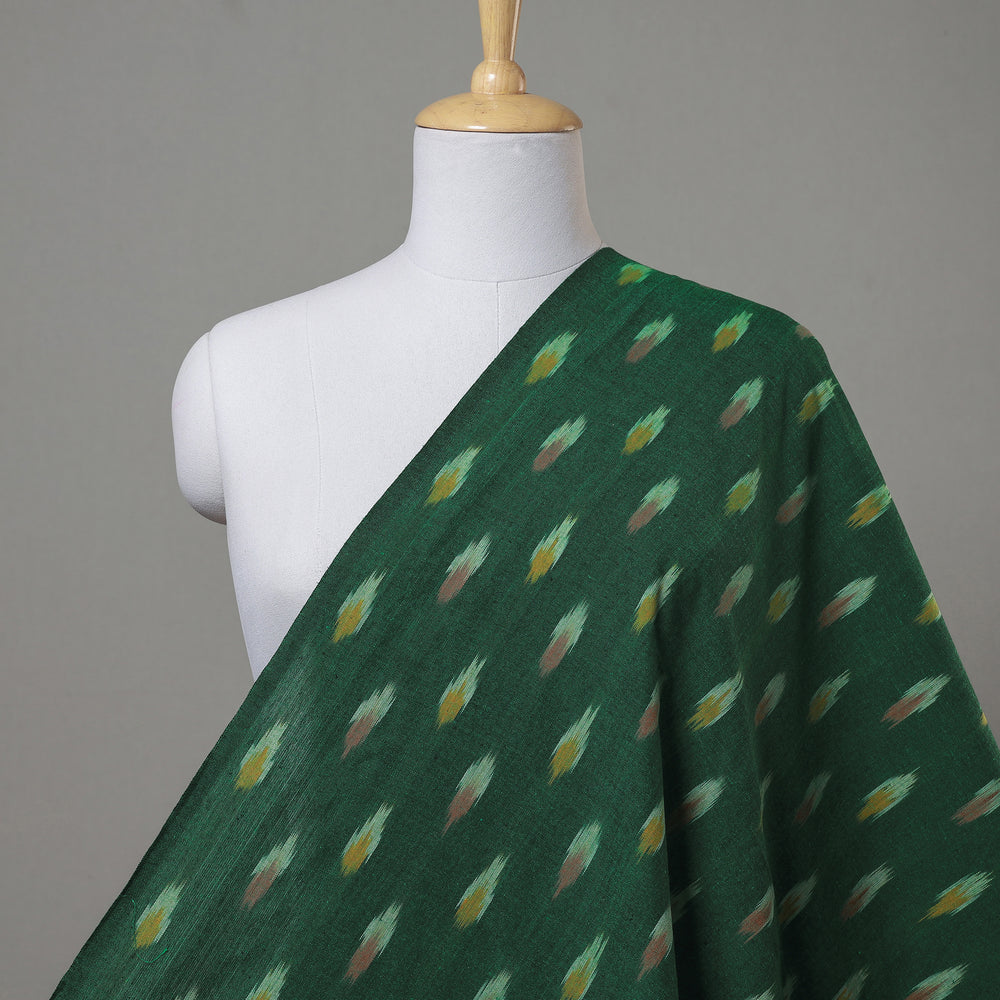 Butta's On Emerald Green Pochampally Ikat Weave Pure Cotton Fabric