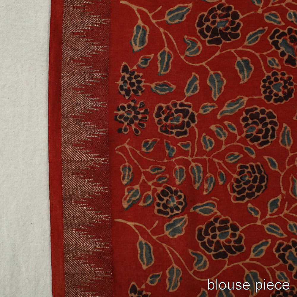 Red - Block Printed Chanderi Silk Ajrakh Saree 05