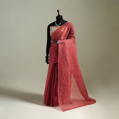 Red - Nazaakat Kota Doria Cotton Plain Saree with Blouse & Jewellery Set 63