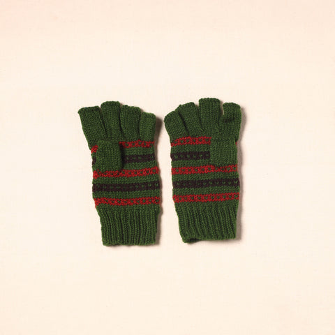 Green Kumaun Hand Knitted Woollen Hand Gloves (Adult)
