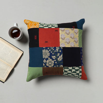 Handcrafted Cotton Patchwork Cushion Cover (16 x 16 in) 01