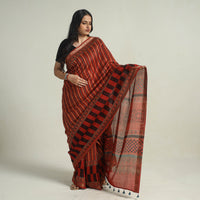 Red - Block Printed Chanderi Silk Ajrakh Saree 08