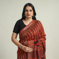 Red - Block Printed Chanderi Silk Ajrakh Saree 08