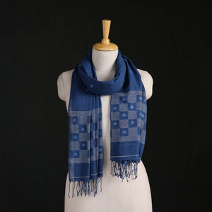 Blue - Phulia Jamdani Pure Handloom Cotton Stole with Tassels 41