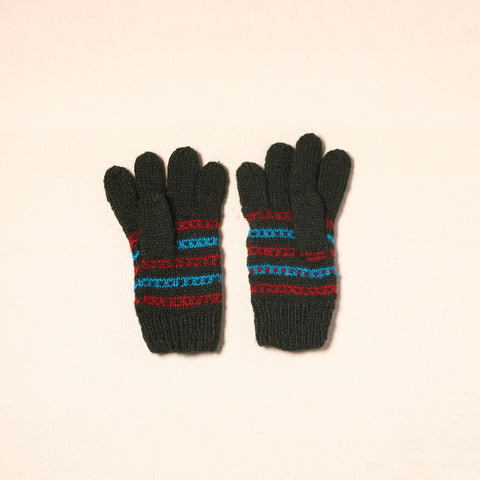 Black Kumaun Hand Knitted Woollen Hand Gloves (Adult)