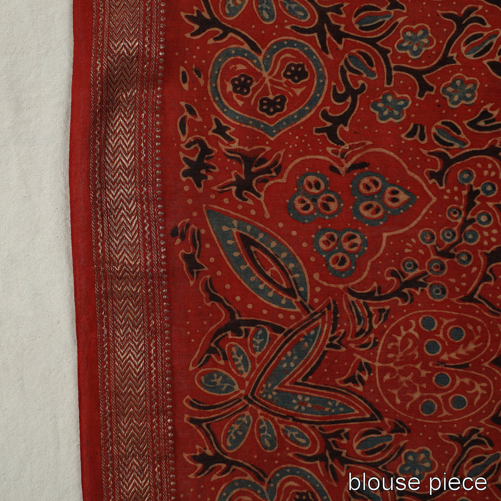 Red - Block Printed Chanderi Silk Ajrakh Saree 07