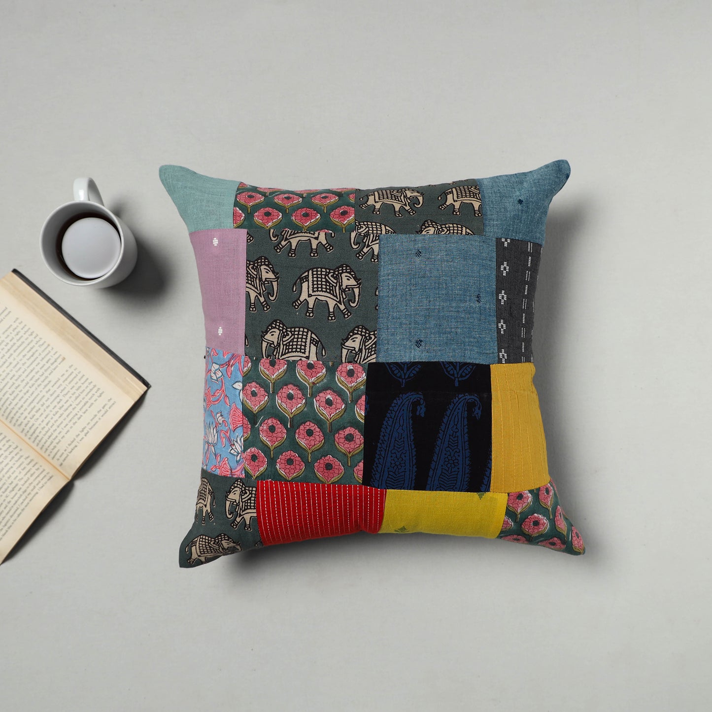 Multicolor - handcrafted cotton patchwork cushion cover 02