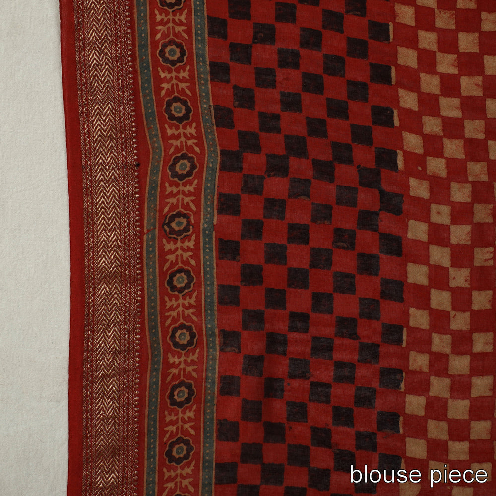 Red - Block Printed Chanderi Silk Ajrakh Saree 08