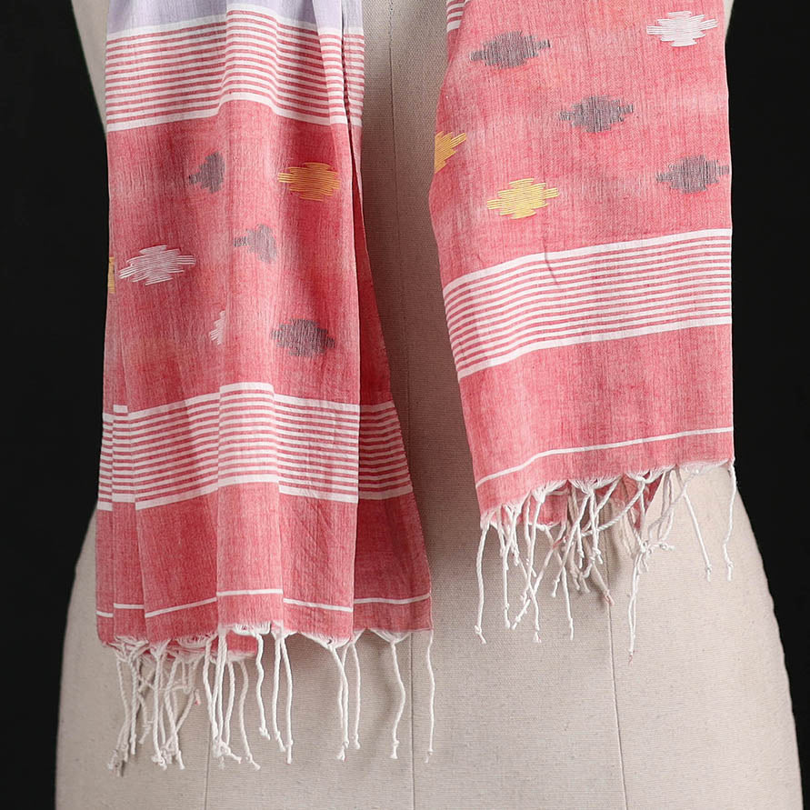 Phulia Jamdani Pure Handloom Cotton Stole with Tassels 02