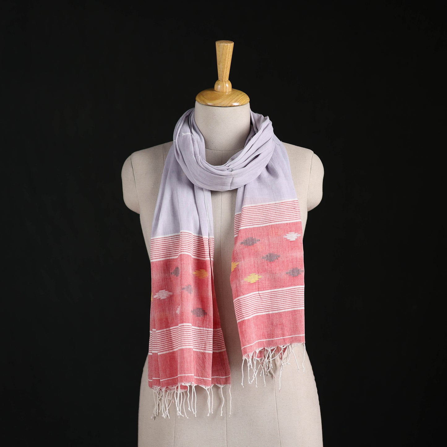 Phulia Jamdani Pure Handloom Cotton Stole with Tassels 02