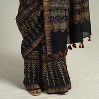 Black - Block Printed Chanderi Silk Ajrakh Saree 10