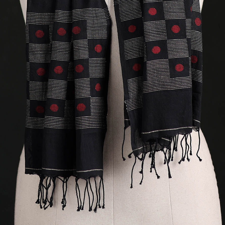 Phulia Jamdani Pure Handloom Cotton Stole with Tassels 03
