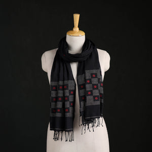 Black - Phulia Jamdani Pure Handloom Cotton Stole with Tassels 03