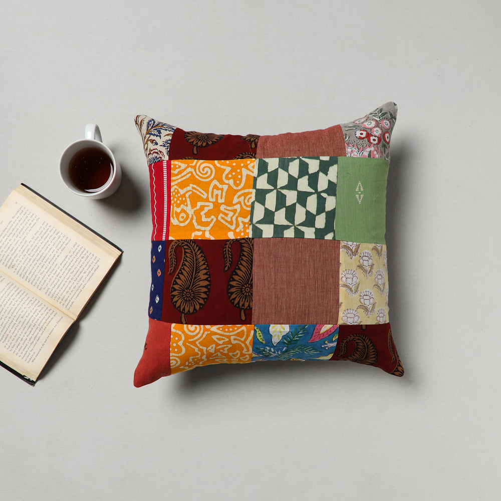 Handcrafted Cotton Patchwork Cushion Cover (16 x 16 in) 04