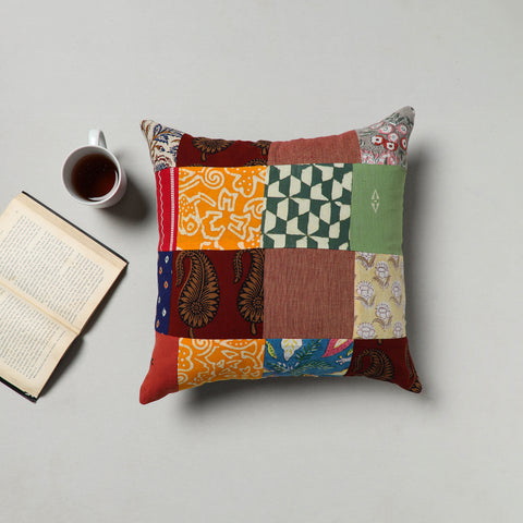 Multicolor - handcrafted cotton patchwork cushion cover (16