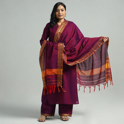 Dark Pink - Dharwad Cotton Kurta with Palazzo & Dupatta Set