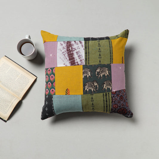 Handcrafted Cotton Patchwork Cushion Cover (16 x 16 in) 05