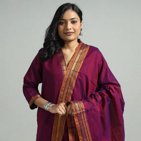 Dark Pink - Dharwad Cotton Kurta with Palazzo & Dupatta Set