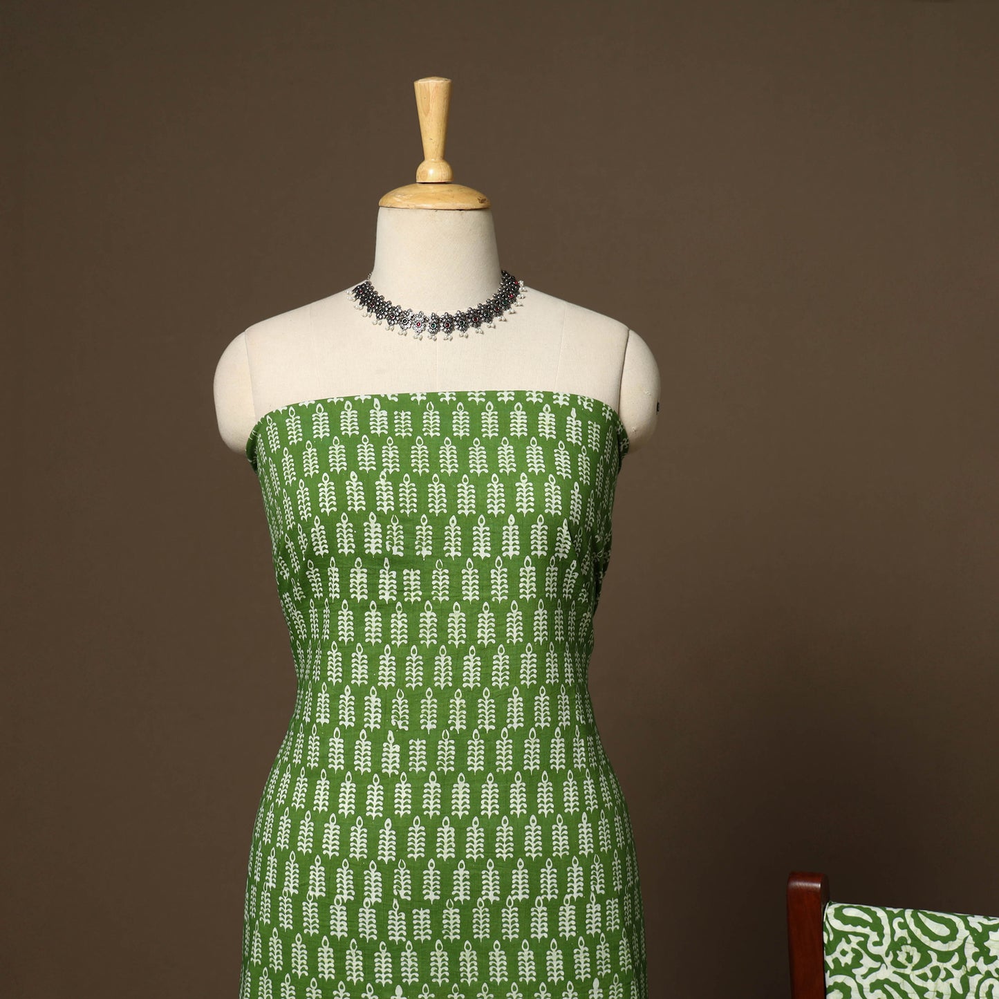 Green - 3pc cotton unstitched hand batik dress material 04
