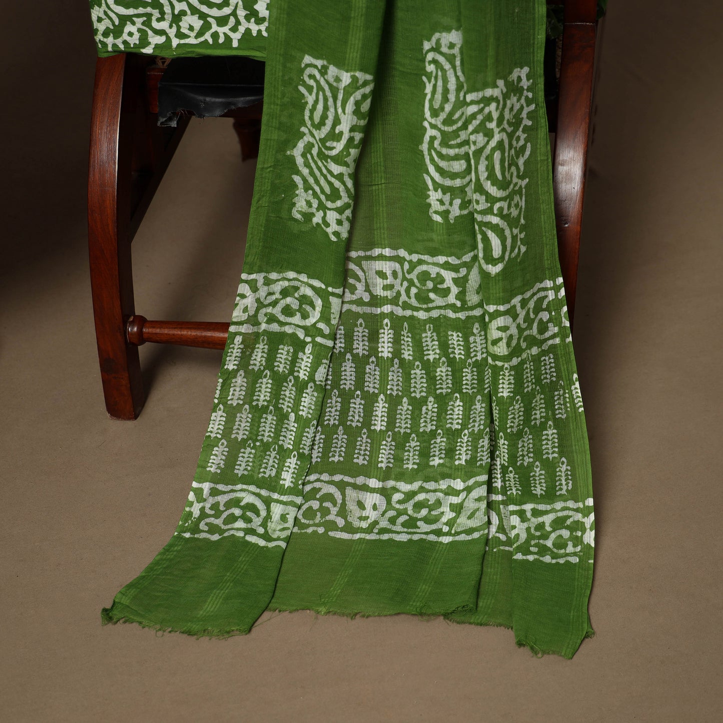 Green - 3pc cotton unstitched hand batik dress material 04