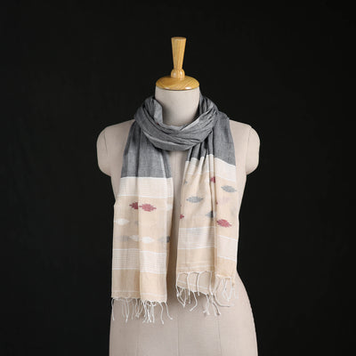 Phulia Jamdani Pure Handloom Cotton Stole with Tassels 07