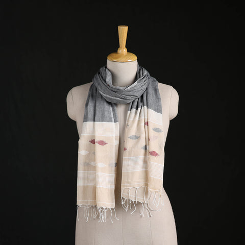 Multicolor - Phulia Jamdani Pure Handloom Cotton Stole with Tassels 07