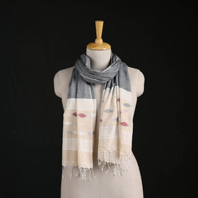 Phulia Jamdani Pure Handloom Cotton Stole with Tassels 07