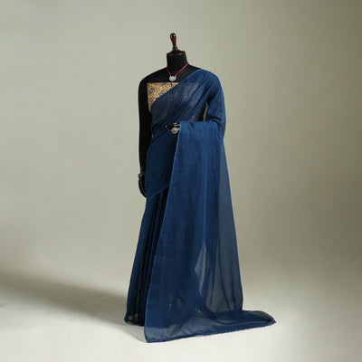 Blue - Nazaakat Kota Doria Cotton Plain Saree with Blouse & Jewellery Set 67
