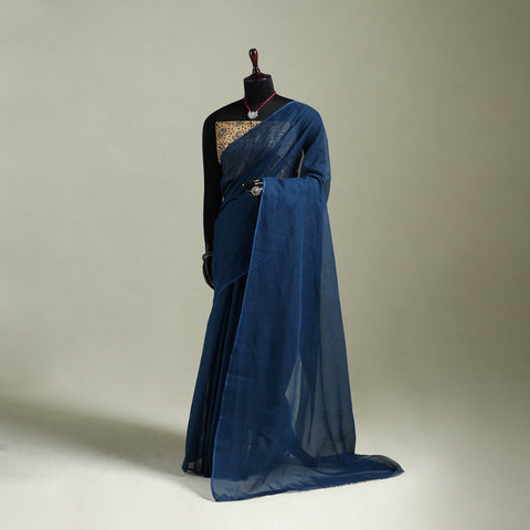Blue - Nazaakat Kota Doria Cotton Plain Saree with Blouse & Jewellery Set 67