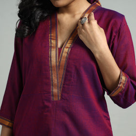 Dark Pink - Dharwad Cotton Kurta with Palazzo & Dupatta Set
