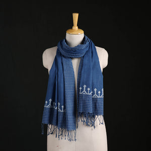 Blue - Phulia Jamdani Pure Handloom Cotton Stole with Tassels 08