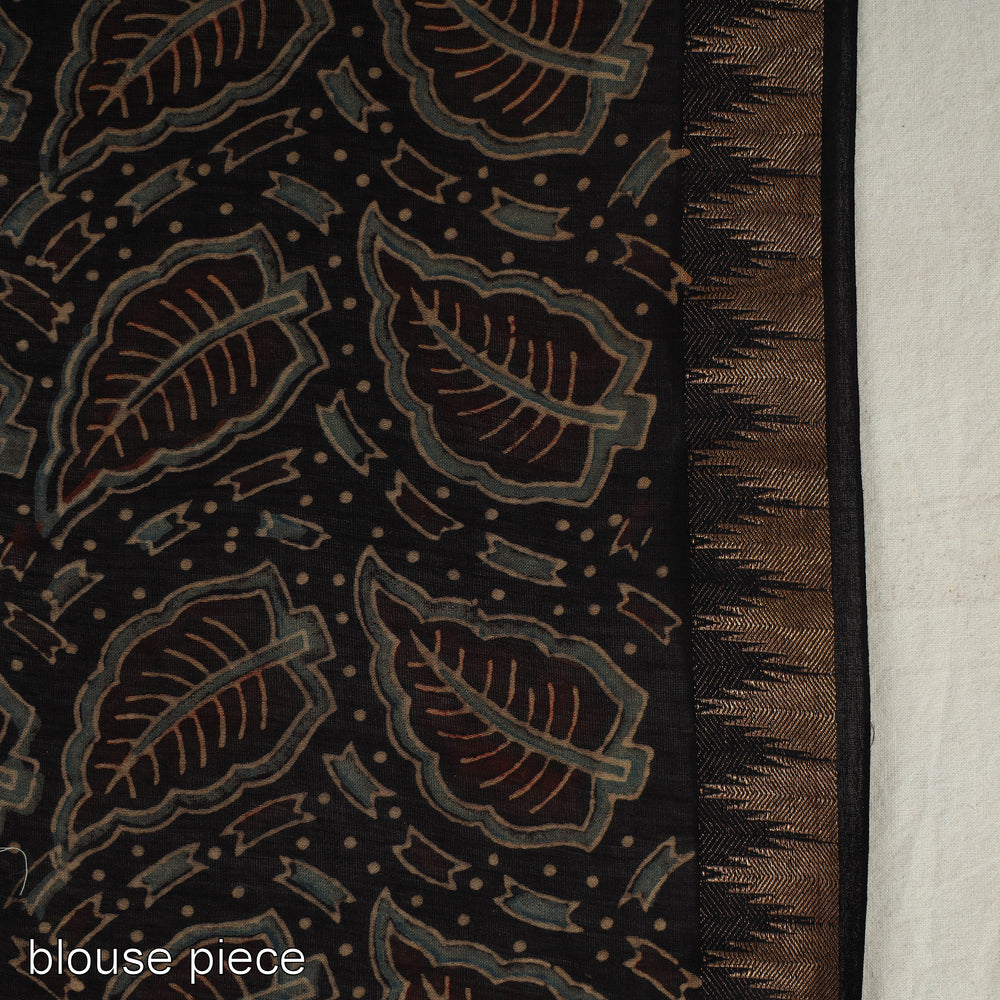 Black - Block Printed Chanderi Silk Ajrakh Saree 10