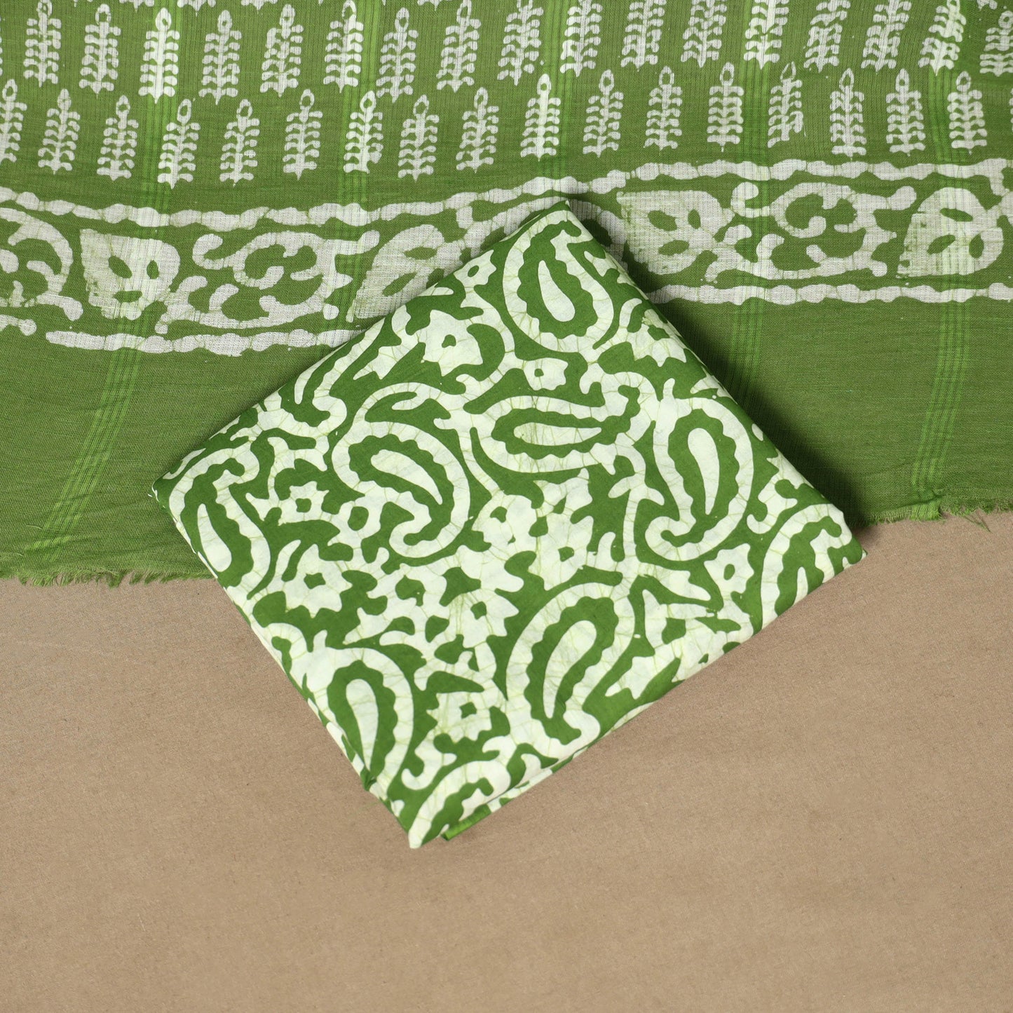 Green - 3pc cotton unstitched hand batik dress material 04