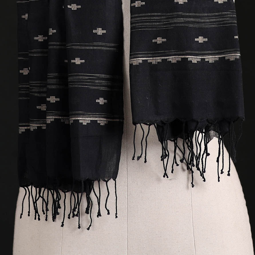 Phulia Jamdani Pure Handloom Cotton Stole with Tassels 09