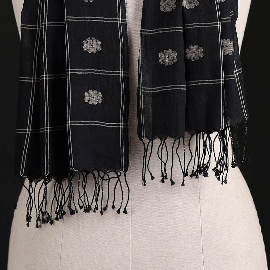 Phulia Jamdani Pure Handloom Cotton Stole with Tassels 10