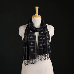 Black - Phulia Jamdani Pure Handloom Cotton Stole with Tassels 10