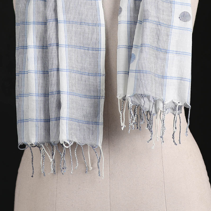 Phulia Jamdani Pure Handloom Cotton Stole with Tassels 13