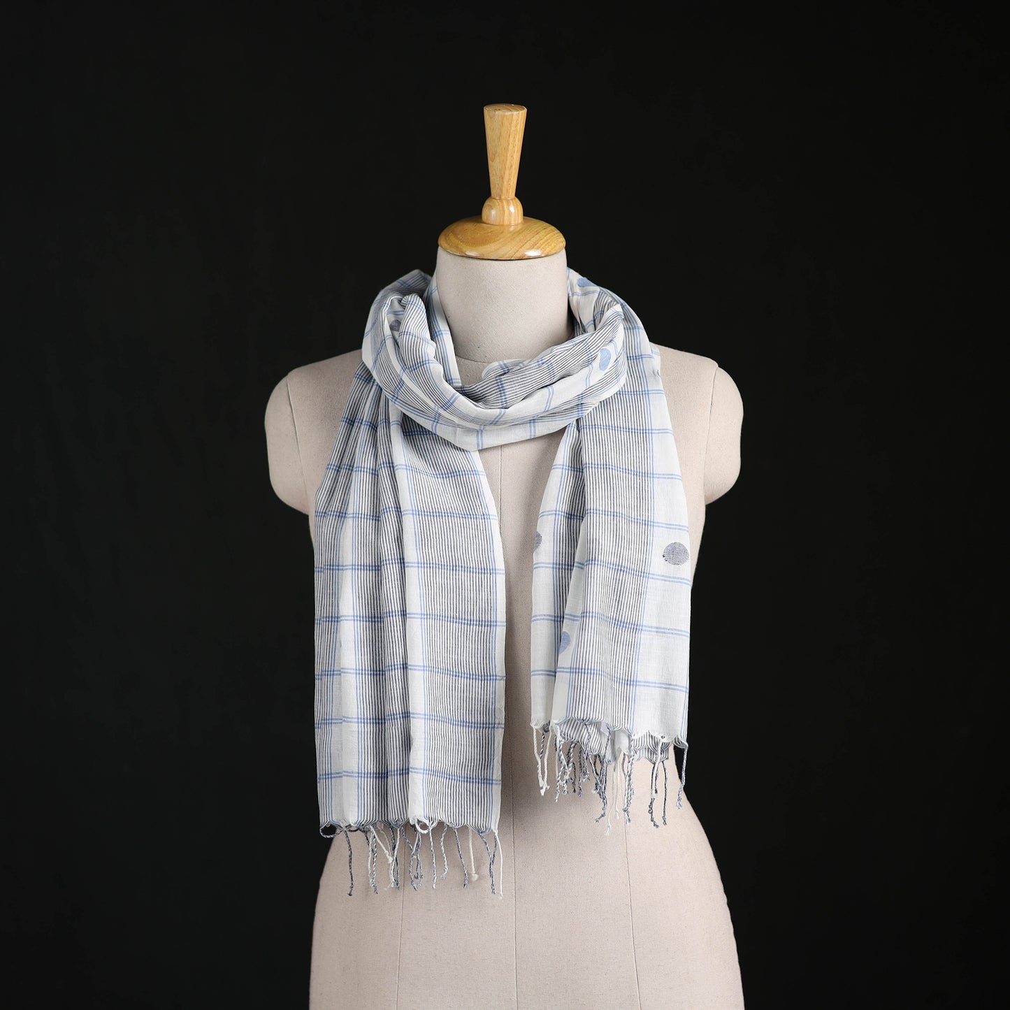 Phulia Jamdani Pure Handloom Cotton Stole with Tassels 13
