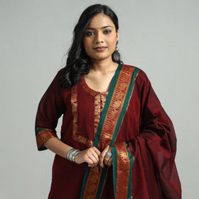 Maroon - Dharwad Cotton Kurta with Palazzo & Dupatta Set