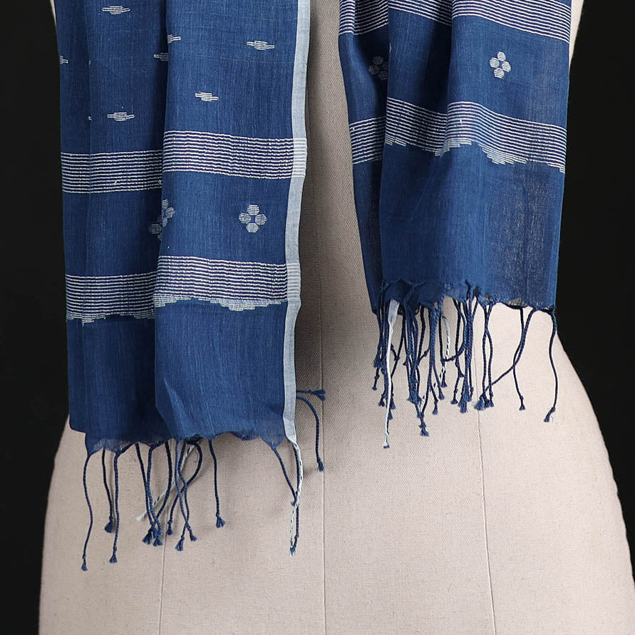 Phulia Jamdani Pure Handloom Cotton Stole with Tassels 14