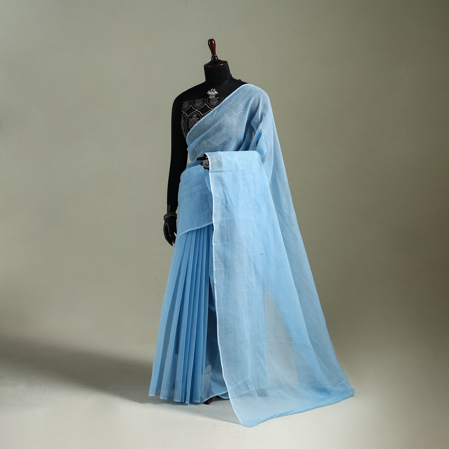 Blue - Nazaakat Kota Doria Cotton Plain Saree with Blouse & Jewellery Set 68